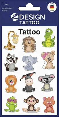 Produktbild von ZDesign KIDS Kinder-Tattoos "Koala Frosch Giraffe" bunt 1 Blatt à 12 Tattoos