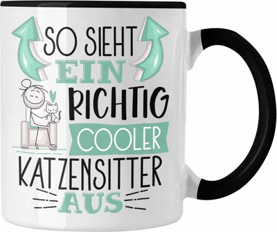 Produktbild von Trendation - Katzensitter Tasse So Sieht Ein Richtig Cooler Katzensitter Aus Geschenk Lustiger Spruch Geschenkidee (Schwarz)