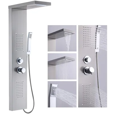 Produktbild von HOMELODY Duschpaneel, Edelstahl Dusche Duschsystem 38°C Thermostat, 4-Funktion Duscharmatur Komplettset mit Duscharmatur und Handbrause, Gebürstet