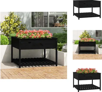 Produktbild von vidaXL Pflanzkübel mit Ablage Schwarz 111,5x111,5x81 cm Kiefernholz -  Blumentöpfe & Pflanzgefäße