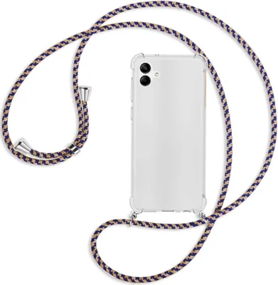 Produktbild von Handykette Backcover-Schutzhülle mit Band (Metall silberfarben) für Samsung Galaxy A04 4G (6.5'') - blau+beige
