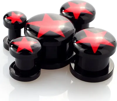 Produktbild von Ohr Flesh Acryl Tunnel Piercing Schwarz Screw On Logo Stern Rot VPPI.100.10mm