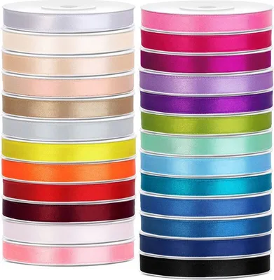 Produktbild von 25 verschiedne Farben Satin Geschenkband 25m lang 6mm breit bunt