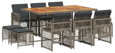 Produktbild von vidaXL 11-tlg. Garten-Essgruppe mit Kissen Grau Poly Rattan
