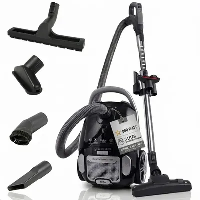 Produktbild von Fakir Black Vac Power Staubsauger mit Beutel, Leiser Staubsauger mit 800 Watt Hochleistungsmotor, HEPA 14 Filter, 12 Meteraktionsradius