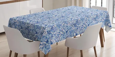 Obrázek produktu pro ABAKUHAUS Paisley ubrus, etnický asijský slavnostní vzor v modré barvě, přírodní motiv, 140 x 170 cm, světle modrá, bílá a modrá