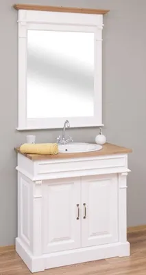 Produktbild von Casa Padrino Landhausstil Badezimmer Set Weiß / Naturfarben - 1 Waschtisch & 1 Wandspiegel - Massivholz Badezimmer Möbel im Landhausstil