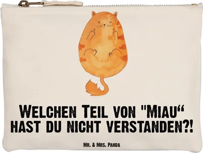 Produktbild von Mr. & Mrs. Panda kosmetiktäschchen Katze Mittelfinger Grösse XL Große - Weiß - Geschenk, pencil case, Federmappe, Cats, Mäppchen, Etui, Katzen, Federtasche, Cat, Kater