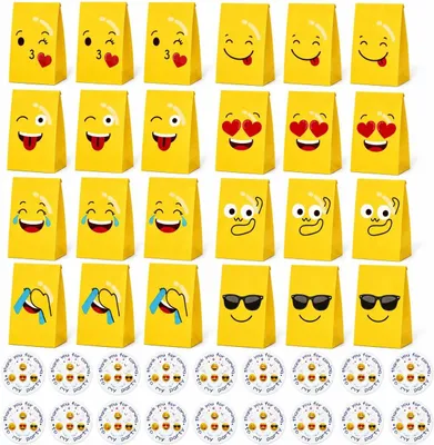 Productafbeelding van Emoji-geschenkzakjes, 24 stuks, kleurrijk, voor kinderfeestjes