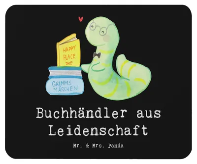 Produktbild von Mr. & Mrs. Panda Mousepad Buchhändler Leidenschaft - Schwarz - Geschenk, Buchhandlung, Mauspad, Beruf, Spruch, laptop, pc mausunterlage, Mouse Pad, Bücherwurm, Lustig
