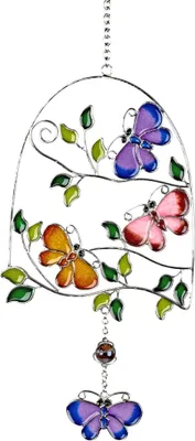 Produktbild von Hängedeko Tiffany Schmetterlinge auf Ast L. 32cm lila bunt aus Acryl Formano F25