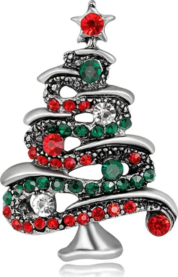 Produktbild von Mehrfarbige Strass-Weihnachtsbaum-Brosche für Damen, Brustnadel, Schmuck, Geschenk-Silber