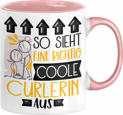 Produktbild von Curlerin Geschenk Tasse Geschenkidee für Curlerin Geburtstag Weihnachten Spruch So Sieht Eine Richtig Coole Curlerin Aus Kaffee-Becher  (Rosa)