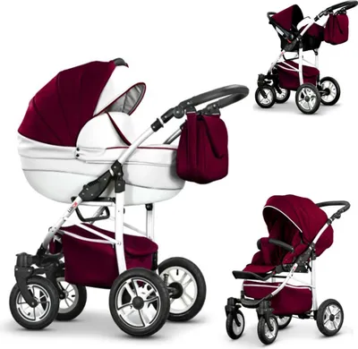 Produktbild von Kinderwagen-Set Craft Eco 4 in 1 in Bordeaux-Weiß - 16 Teile - in 16 Farben erhältlich