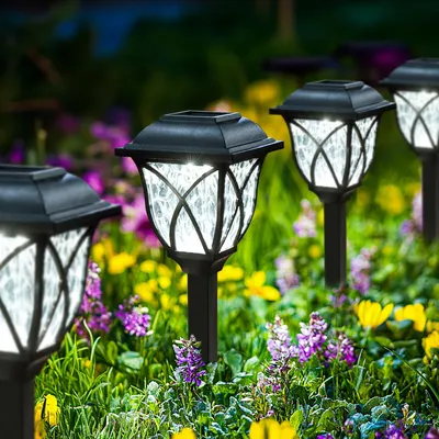 Immagine prodotto di Lampade solari GIGALUMI per esterni, 6 luci solari da giardino a LED, luci a energia solare per giardino, terrazza, balcone, paesaggio, vialetto, sentiero (bianco caldo)