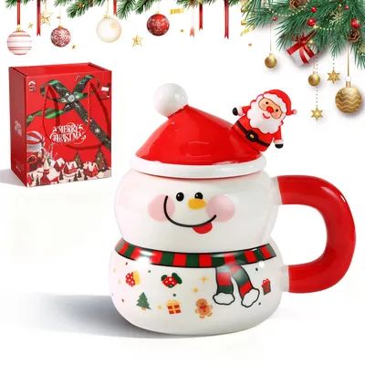 Weihnachtstasse Keramik 450 ml mit Deckel & Löffel
