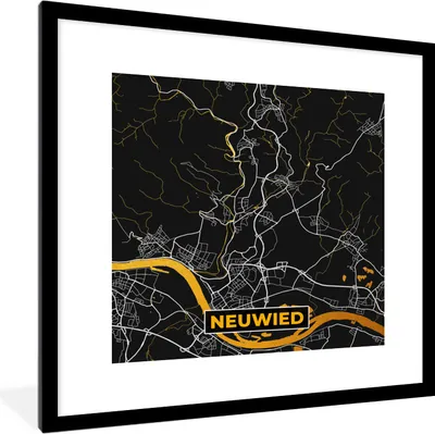 Produktbild von MuchoWow® Gerahmtes Poster Deutschland - Schwarz und Gold - Neuwied - Stadtplan - Karte 40x40 cm - Poster mit Schwarzem Bilderrahmen Wandposter Rahmen Foto Bilder - Poster - Plakat im Rahmen