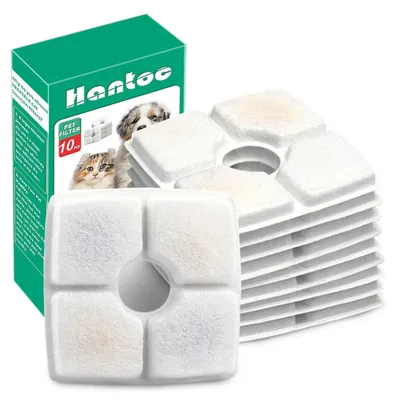 Produktbild von Trinkbrunnen Filter Katze Ersatzfilter - 10 Stück - Harz und Aktivkohle - 12,5 x 12,5 x 1 cm - Für Katzenbrunnen 2,4 l