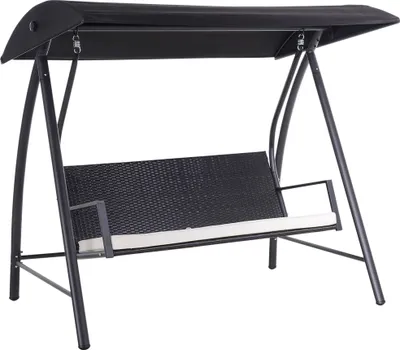 Immagine prodotto di Fortuna Lai Altalena da giardino a 3 posti con tetto in polyrattan e metallo, colore nero, 198x124x179 cm, per giardino e terrazza