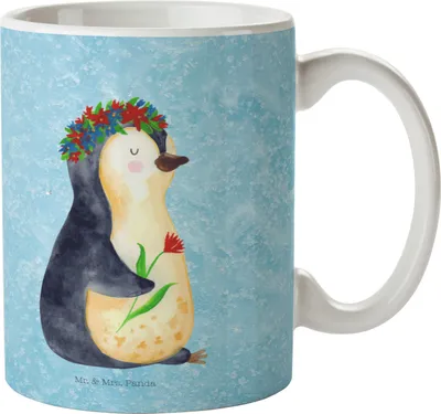 Produktbild von Mr. & Mrs. Panda Tasse Pinguin Blumen - Eisblau - Geschenk, Universum, Kaffeebecher, kaffeetasse bedruckt, Wunderschön, Geschenkidee, Blumenliebe, Liebeskummer, Becher