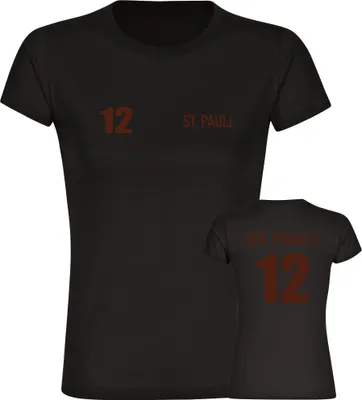 Produktbild von multifanshop Damen T-Shirt - St. Pauli - Trikot Nummer 12, schwarz, Größe 3XL