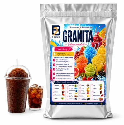 Produktbild von Bazko Slush Sirup 1kg Cola Pulver Konzentrat für Eis Slush Maschine AZO frei