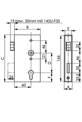 Produktbild von AMF Schlosskasten 140U DIN L/R Maß A34xB94xC172mm Dornm.60mm Entf.72mm