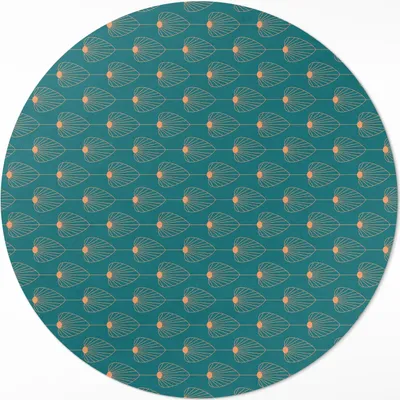 Produktbild von Sich wiederholende Blätter florales Muster– Vinyl Fußmatte – Ø 130cm – Rutschfest, Pflegeleicht & Langlebig