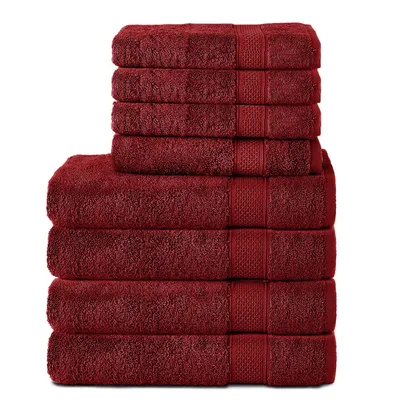 Produktbild von Komfortec 8er Handtuch Set aus 100% Baumwolle, 4 Badetücher 70x140 und 4 Handtücher 50x100 cm, Frottee, Weich, Towel, Groß, Aurorarot