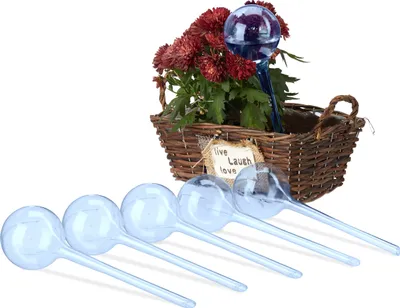 Immagine prodotto di Sfere di irrigazione Relaxdays, set da 6, sfere di irrigazione per piante, 250 ml ciascuna, plastica, sfera di irrigazione, A x P: 28 x 8 cm, blu