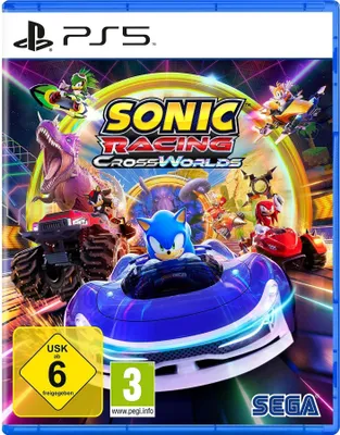 The image shows the game box for Sonic Racing - CrossWorlds for PS5.