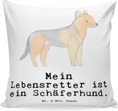 Produktbild von Mr. & Mrs. Panda Kissen 40x40 Schäferhund Lebensretter - Weiß - Geschenk, Dekokissen, Lounge, Sofakissen, Couchkissen, Zierkissen