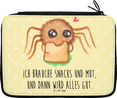 Produktbild von Mr. & Mrs. Panda Schlampermäppchen Spinne Agathe Sandwich - Gelb Pastell - Geschenk, Verfressen, Alles Wird gut, Lebensfreude, Federmäppchen, Etui, Bleistiftetui, Glück
