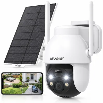 Zdjęcie produktu dla Kamera monitoringu zewnętrznego, akumulatorowa, 2K, zasilana energią słoneczną, 360°, Wi-Fi, do użytku zewnętrznego, bezprzewodowa, kolorowy tryb nocny, czujnik ruchu PIR