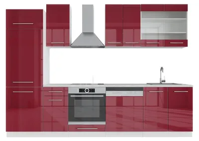 Produktbild von Küchenzeile Vicco Fame-Line Bordeaux Hochglanz/Weiß 300 cm ohne Arbeitsplatte, Model 34817