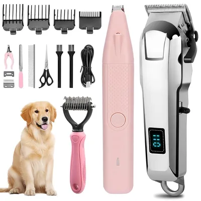 Produktbild von Hundeschermaschine und Pfotentrimmer 3in1 Set, Schermaschine für Haustiere, Hunde- und Katzenhaarschneidemaschine mit Krallentrimmer, Bürste und Schere