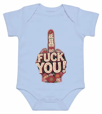 Produktbild von FUCK YOU Mittelfinger Blumen floral frech provokant Geschenk Unisex Baby Body, Hellblau, 12/18