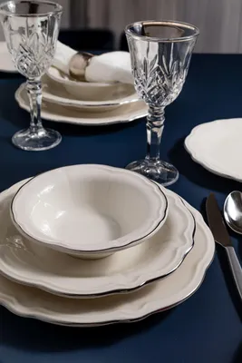 Image de Hermia Concept, ensemble de vaisselle de haute qualité (24 pièces) en porcelaine 100%, blanc/argent