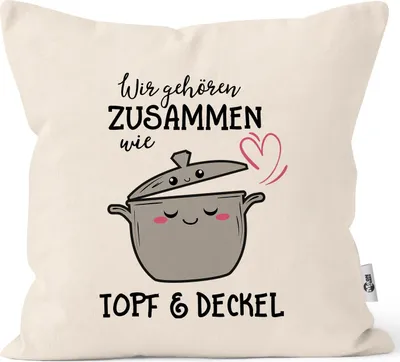 Produktbild von Kissen-Bezug Wir gehören zusammen wie Topf und Deckel Geschenk Valentinstag Liebe Spruch Kissen-Hülle Deko-Kissen Baumwolle MoonWorks® natur unisize