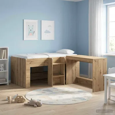 Immagine prodotto di Letto a soppalco esclusivo per bambini, in legno impiallacciato effetto "Artisan Oak", dimensioni 80 x 160 cm