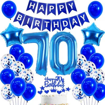 70. Geburtstag Ballon-Deko Set Blau – Zahlen, Sterne, Banner