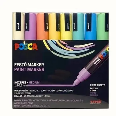 Dekoračný popisovač, sada, 1,8-2,5 mm, UNI "Posca PC-5M", 8 rôznych pastelových farieb