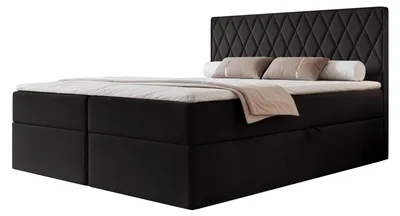 Produktbild von Boxspringbett PONTI 140x200 Rautensteppung Bettkasten Bonellmatratze Samt Schwarz