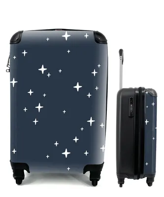 Produktbild von MuchoWow® Koffer Handgepäck Trolley Rollkoffer Kleine Reisekoffer mit 4 Rollen - Muster - Sterne - Blau - Cabin Size < 55x40x23 cm & 55x40x20 cm - Kinderkoffer - Kabinenkoffer - Boardgepäck - Reise-Box - Reisekoffer - Reisegepäck - Koffer mit Bild - Trolley für Kinder