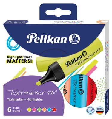 Obrázek produktu pro Pelikan Textmarker 490, 6 kusů, Vícebarevný, Více, Inkoust na vodní bázi, Krabice