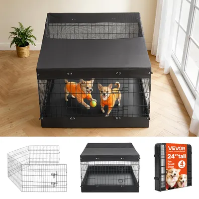 Immagine prodotto di VEVOR recinto pieghevole per cani, 4 pannelli da 61 cm, con porta, copertura e fondo, nero