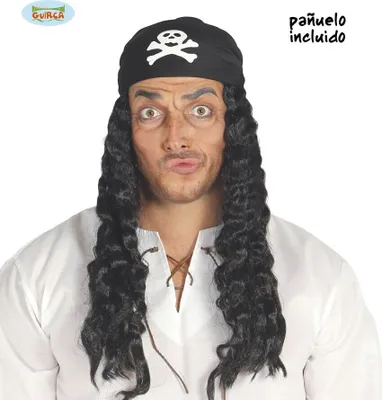 Produktbild von schwarze lange Piraten Perücke mit Kopftuch für Herren