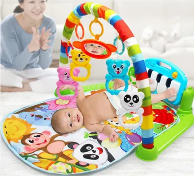 Produktbild von Spielmatte für Babys, Krabbeldecke mit Spielbogen und Füßchenklavier, Baby Spieldecke Babybett Musik-Activity