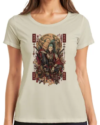 Produktbild von Samurai Ronin Katana Drache Japan Krieger Anime Tattoo Y2K Manga Damen T-Shirt, Natur, S