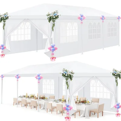 Immagine prodotto di Tenda da festa 3x9 metri con 8 pareti rimovibili, impermeabile, stabile, di colore bianco
